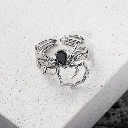 Metal Spider Inlaid with Black Zircon Cool Style Fashion Ring