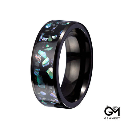 Crushed Opal Abalone Tungsten Carbide Ring