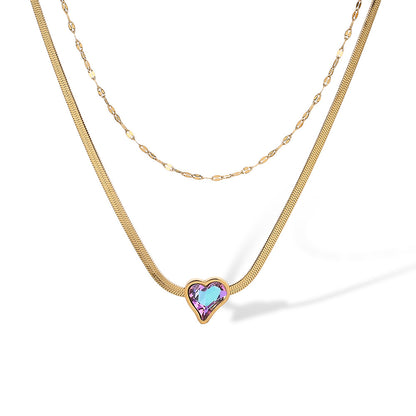 Heart & Square Shape Pendant 2 Layers Necklace