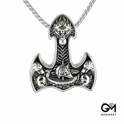 Vintage Stainless Steel Viking Ship Triangle Rune Necklace