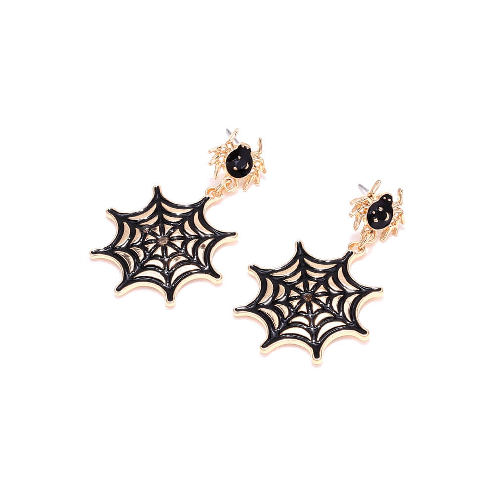 Halloween Spider Web Earrings Personality Temperament Alloy Drop Oil Spider Earrings Gothic Dark Earrings