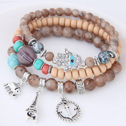 Elephant Tower Evil Eye Hamsa Bracelet Set