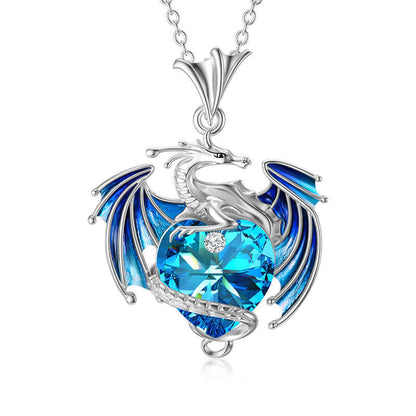 Dragon With Heart Shaped Crystal Necklace