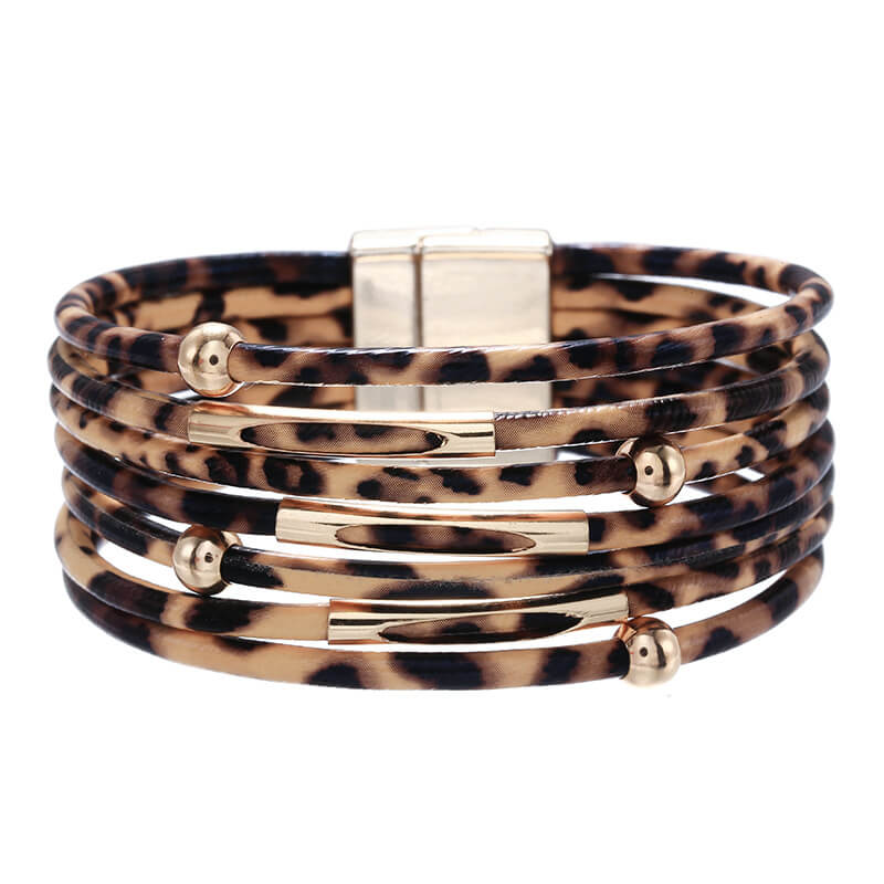 Alloy Leopard Print Magnet Buckle Leather Strap Bracelet