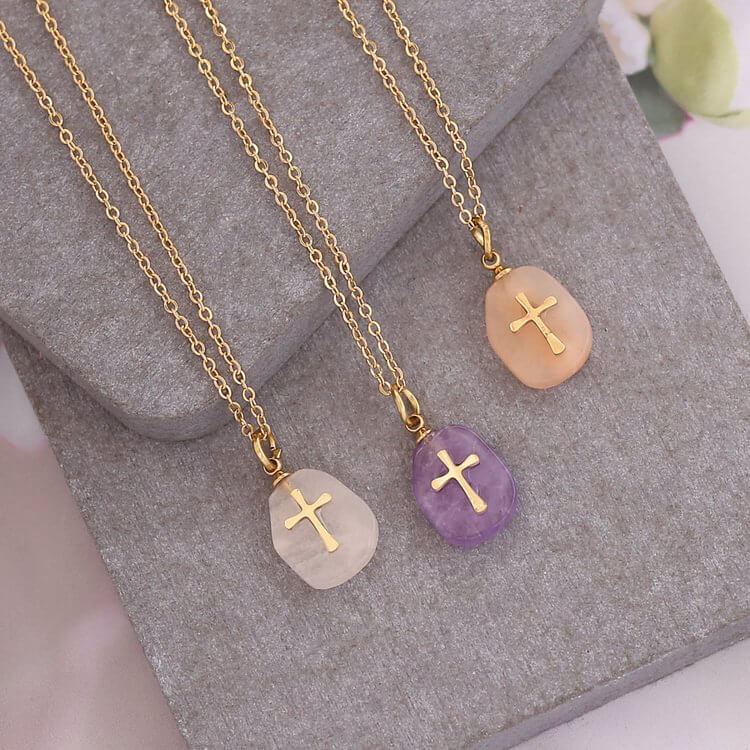 “Faith and Love" - Natural Crystal With Cross Necklace