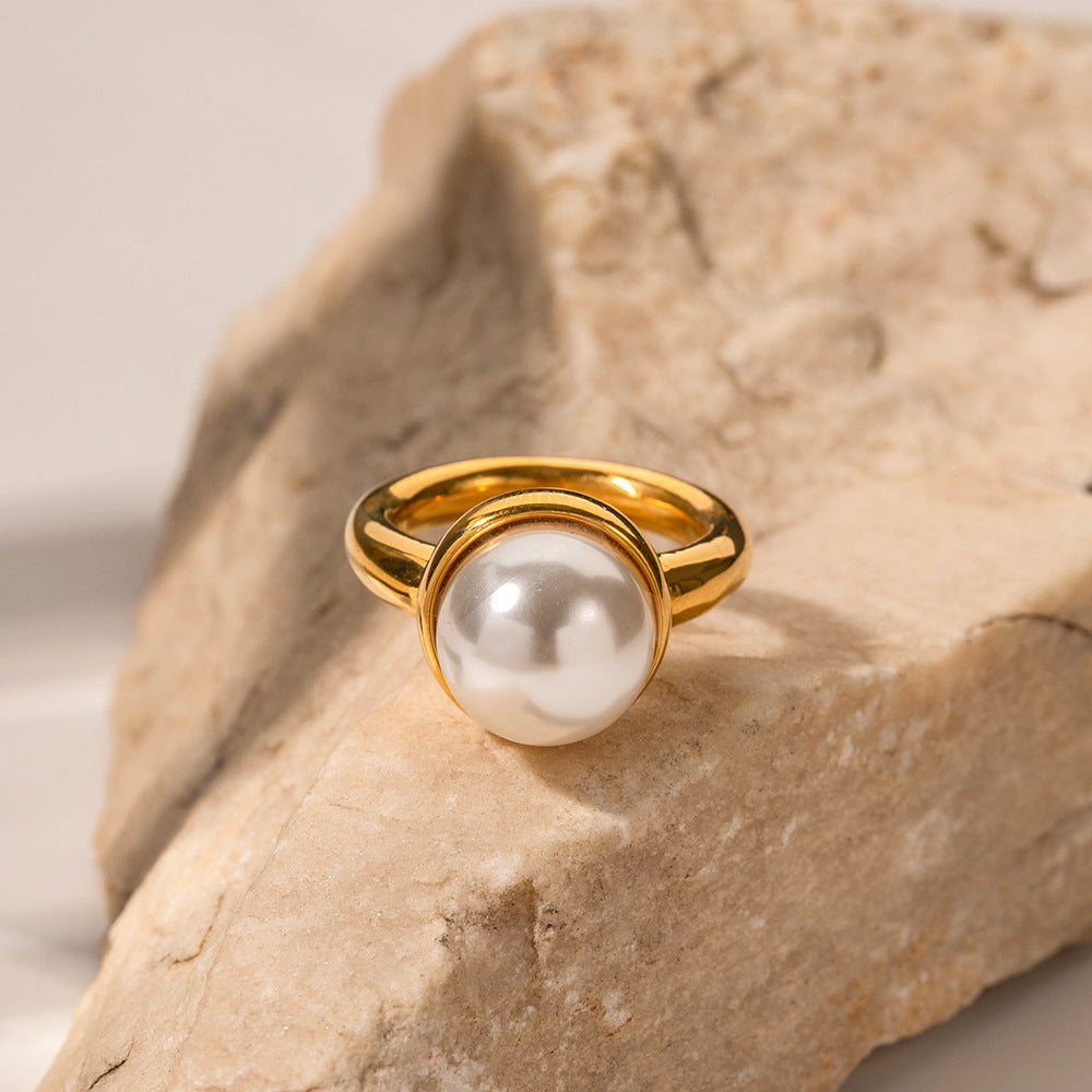 Stainless Steel Pearl Closed Ring