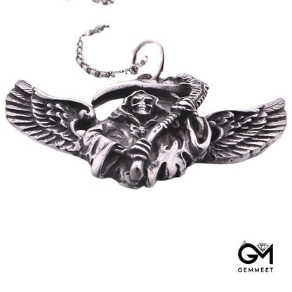 Stainless Steel Flying Eagle Skull Pendant Necklace