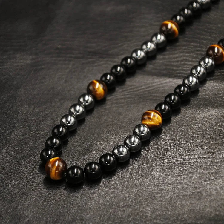 Healing Crystal Obsidian Tiger Eye Hematite Beads Necklace