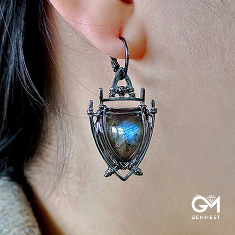 Triangle Labradorite Silver Plated Witch Earrings