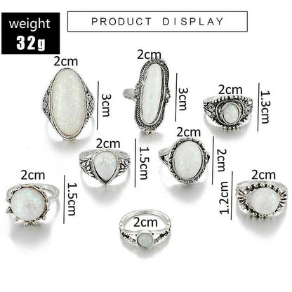 Round Oval Opal 8-Piece Ring Set