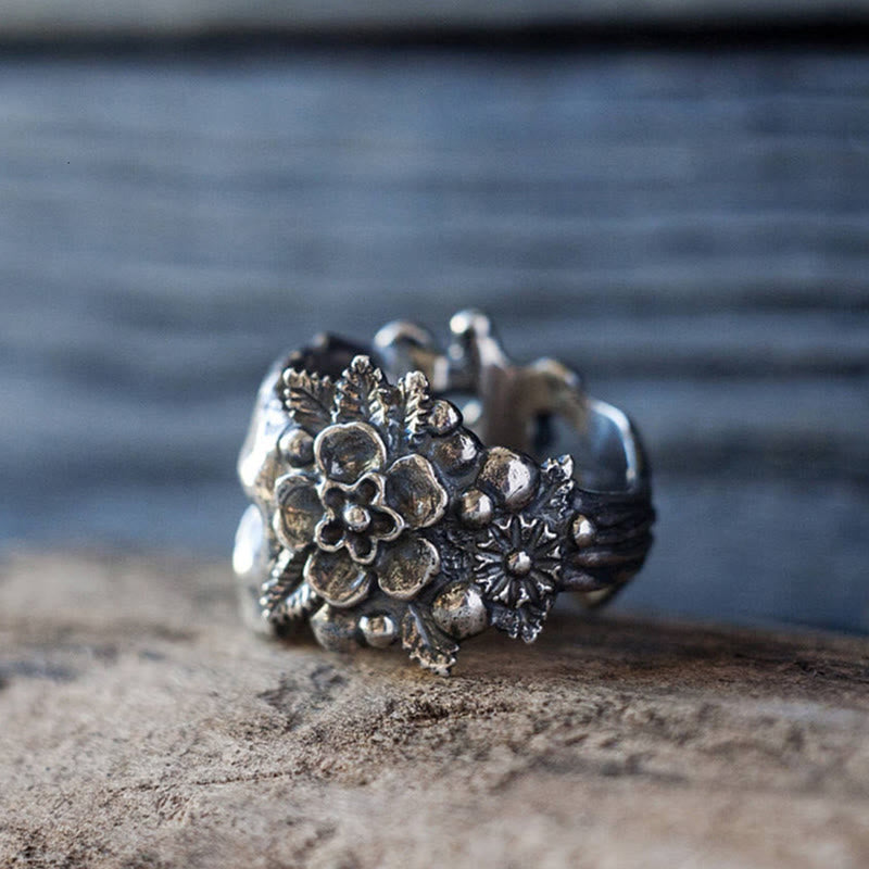 Retro Skull Flower Ring