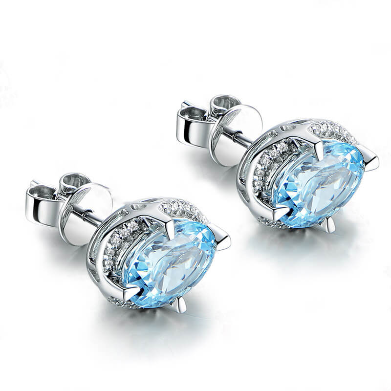 Temperament Sea Blue Imitation Crystal Gemstone Earrings Four-claw Low-luxury Diamond Earrings