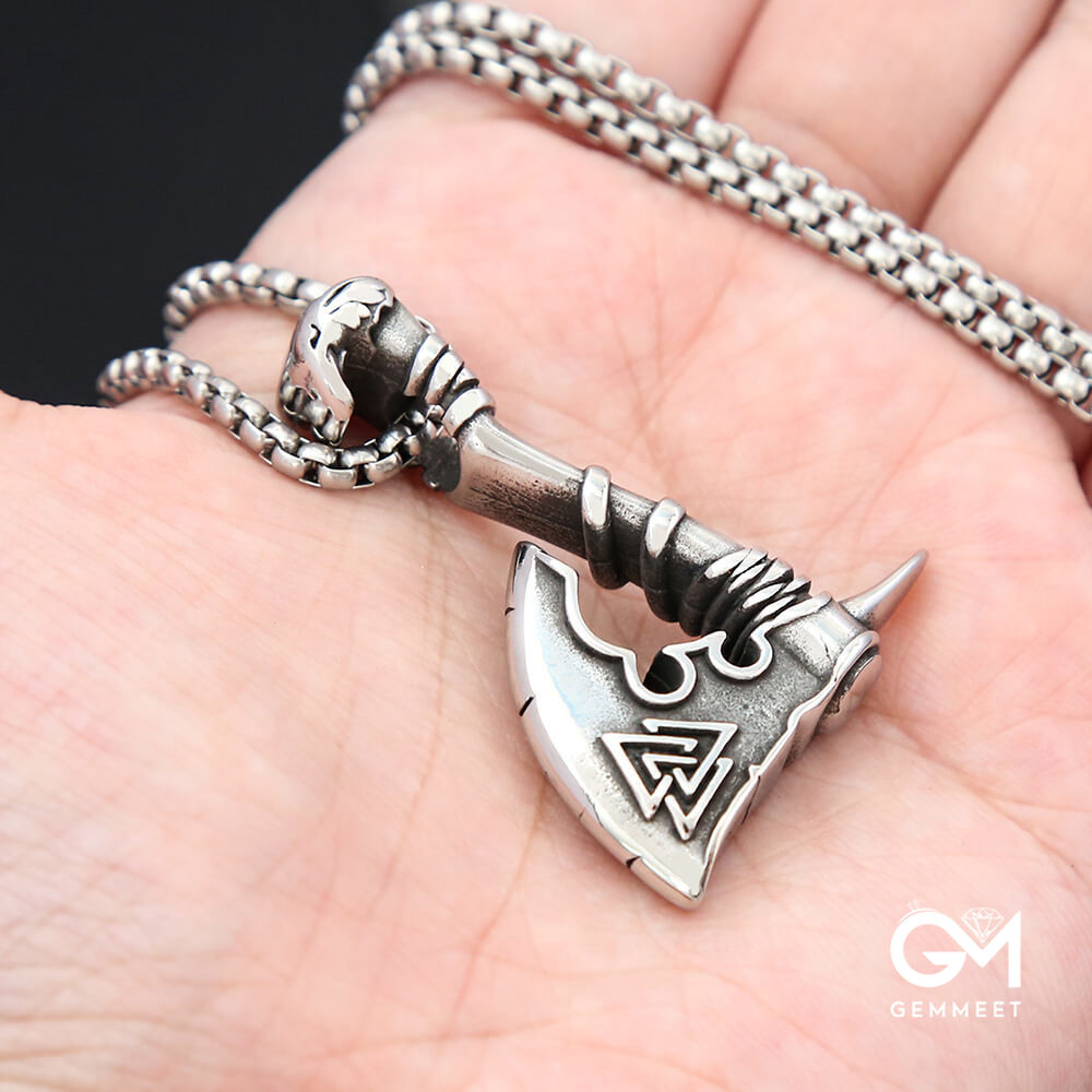 Stainless Steel Viking Axe Triangle Logo Necklace