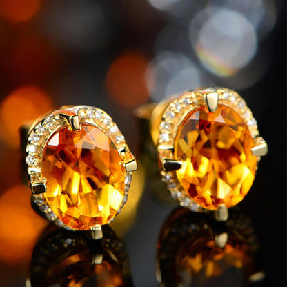 New Temperament High-end Round Citrine Earrings