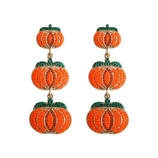 Halloween Wacky Triple Layer Pumpkin Rice Bead Earrings