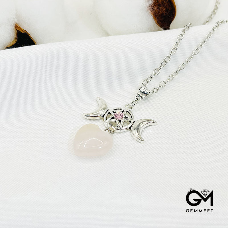 Bohemia Rose Quartz Crescent Moon Star  Necklace