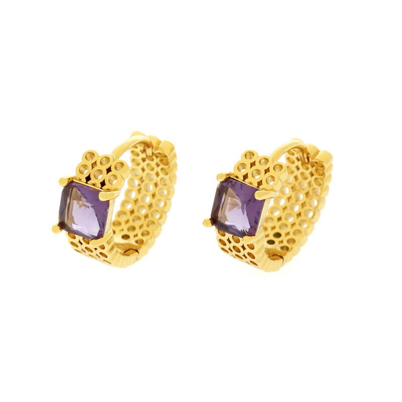 Gold Plating Shaped Square Diamond Earrings