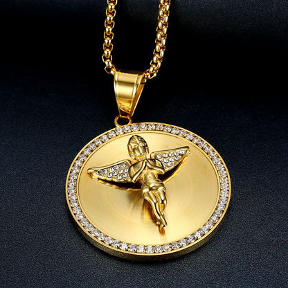 Hip Hop Jewelry Gold Plated Zirconia Angel Pendant