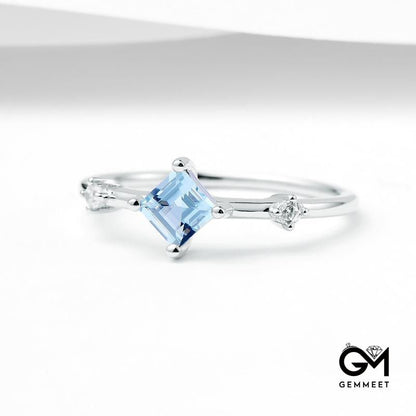 Square Zircon Aquamarine Ring