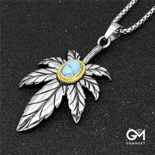 Stainless Steel Turquoise Feather Necklace