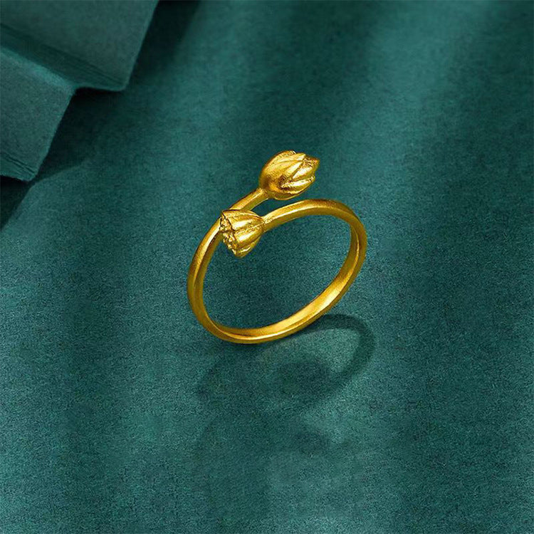 French Trendy Lotus Open Ring