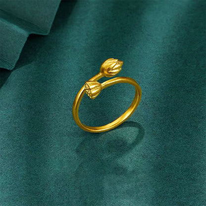 French Trendy Lotus Open Ring