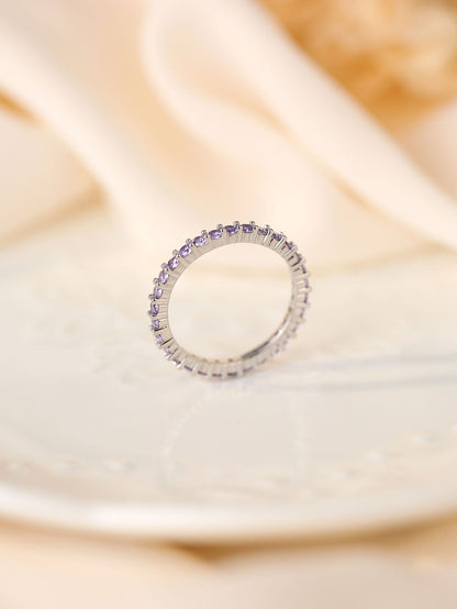 S925 Full Amethyst Thin Band Ring