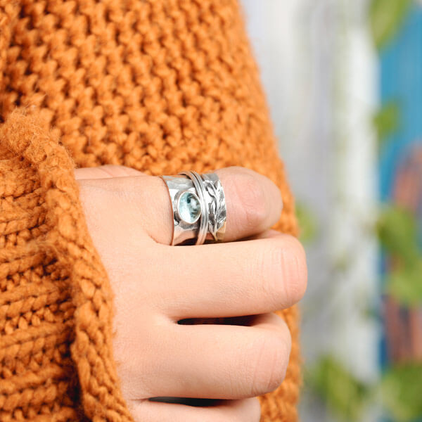 Boho Aquamarine Leaf Ring