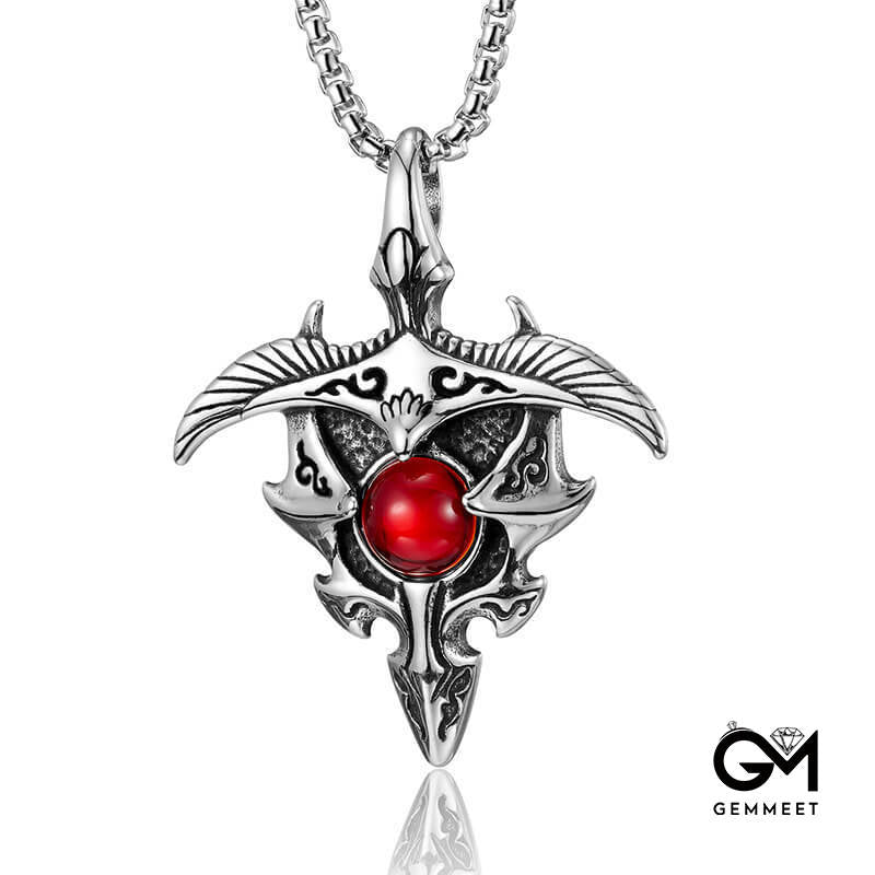 Stainless Steel Eagle Red Stone Pendant Necklace