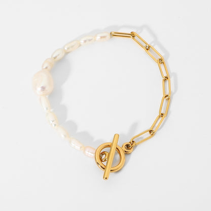 Stainless Steel Pearl Gold OT Buckle Bracelet