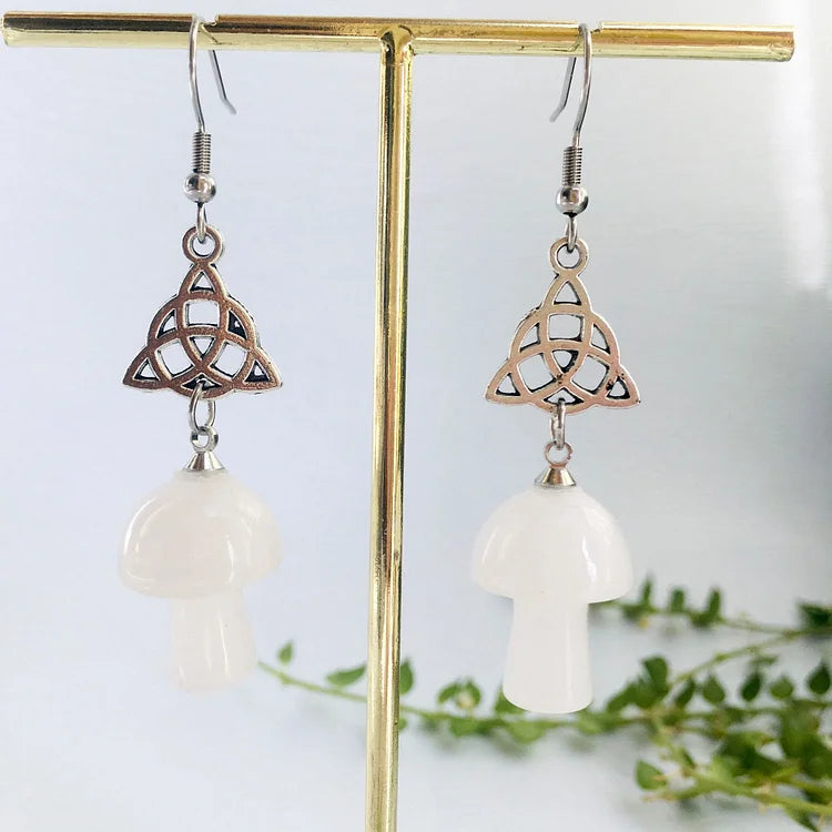 Natural Crystal Stone Cute Mushroom Shape Earrings