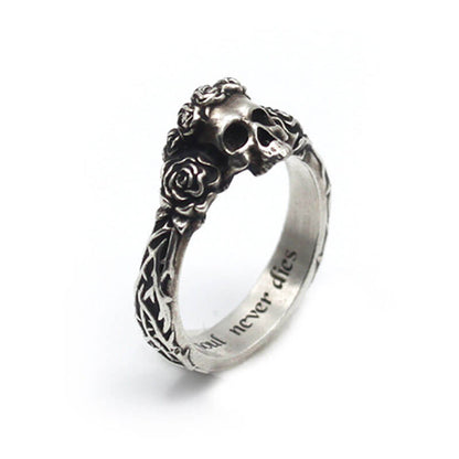 Black Rose Skull Adjustable Ring