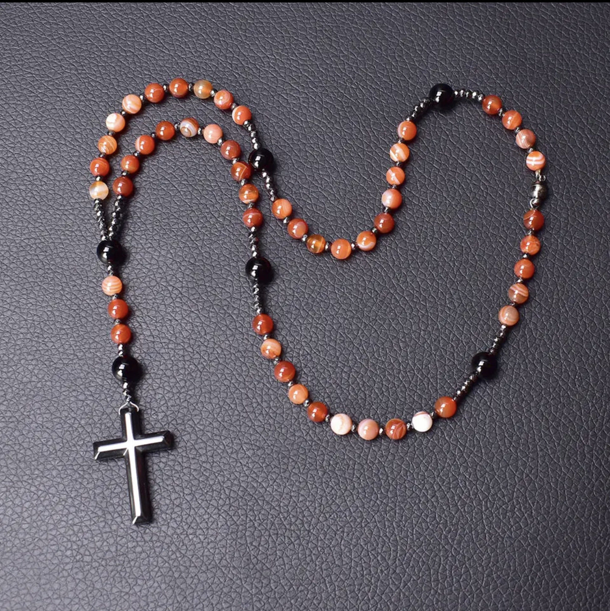 Cross Catholic Stone Rosary Necklace