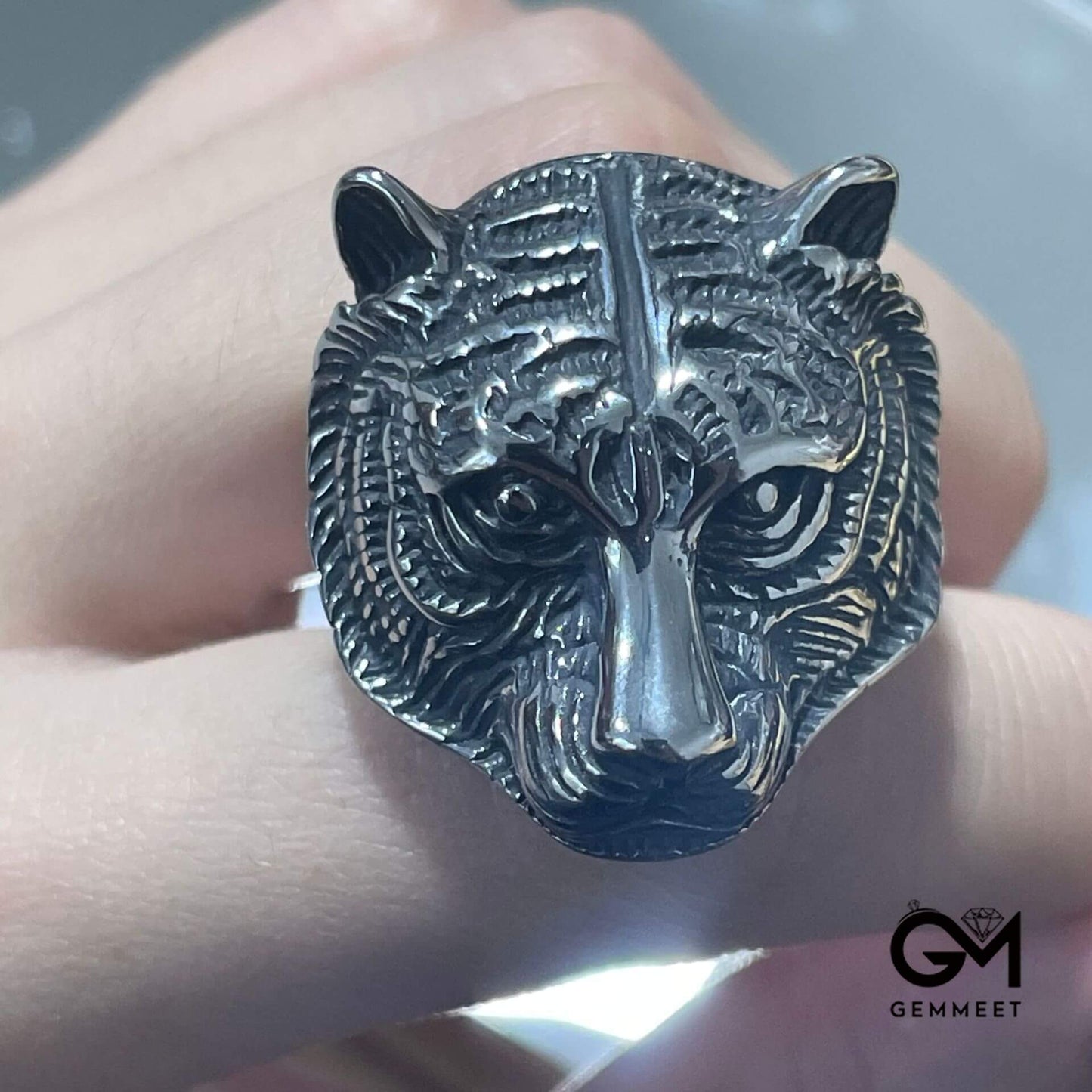 Stainless Steel Vintage Animal Tiger Head Solid Ring