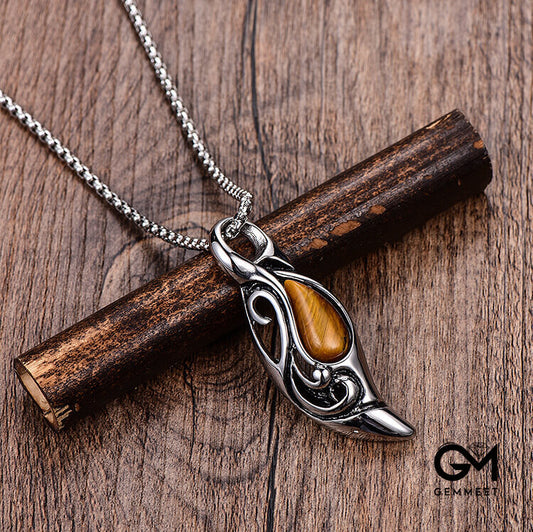 Stainless Steel Tiger Eye Agate Necklace