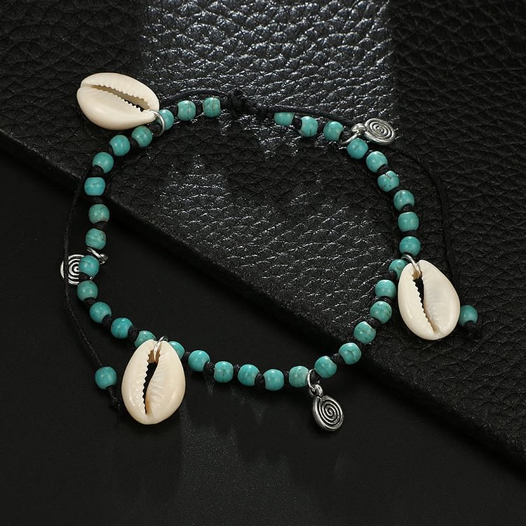 Natural Turquoise Beaded Shell Pendant Bracelet Anklet