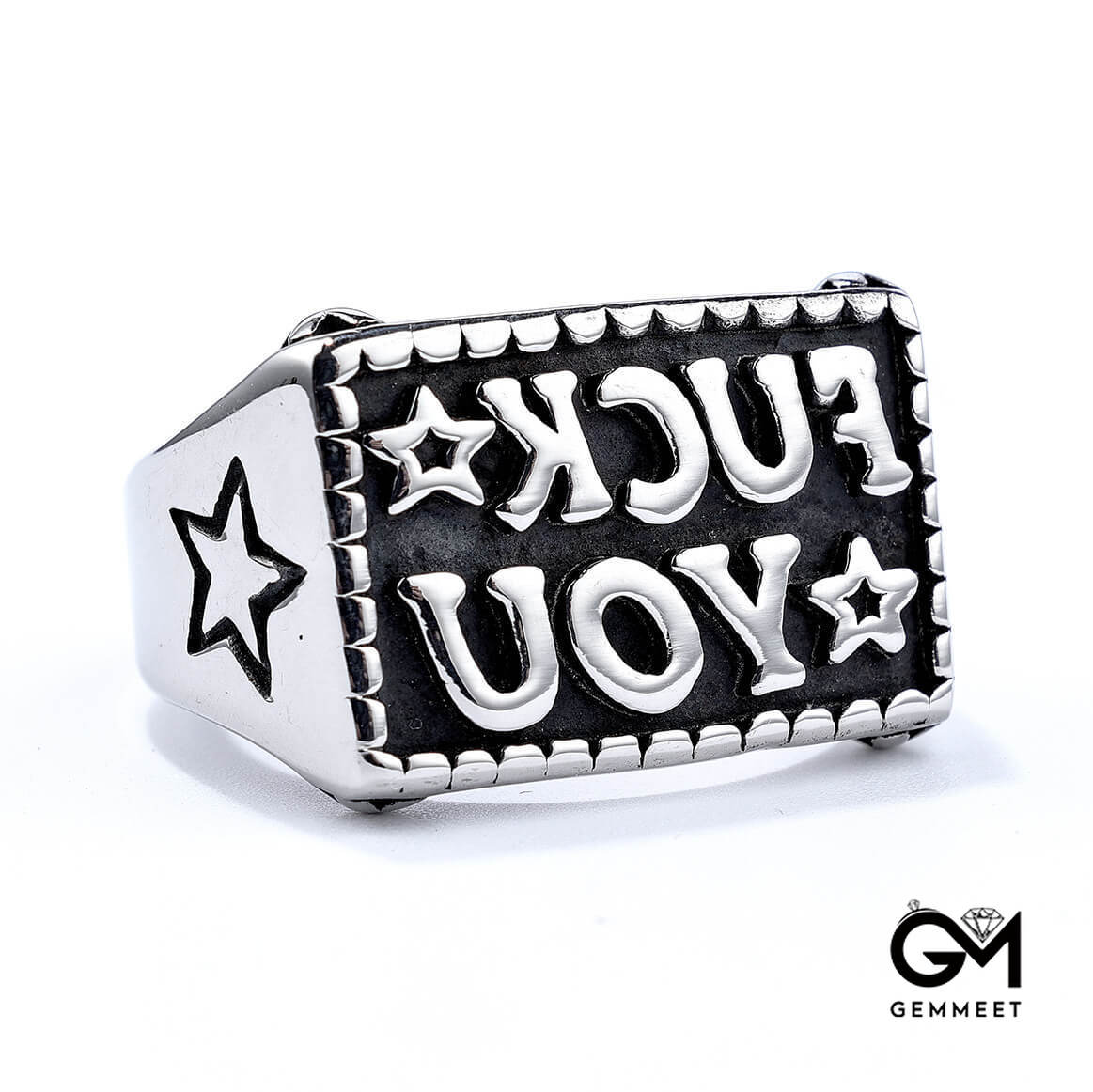 Simple Rectangular Letter Stainless Steel Ring