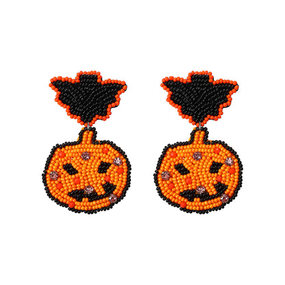 Halloween Funny Pumpkin Head Handmade Rice Bead Earrings