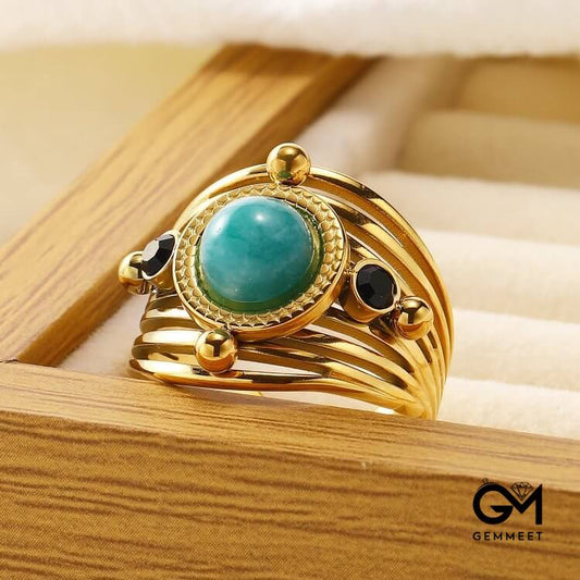 Amazonite Multi Layer Open Adjustable Ring