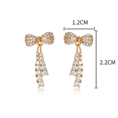 Micro Paved Zircon Tassel Bow Earrings for Women