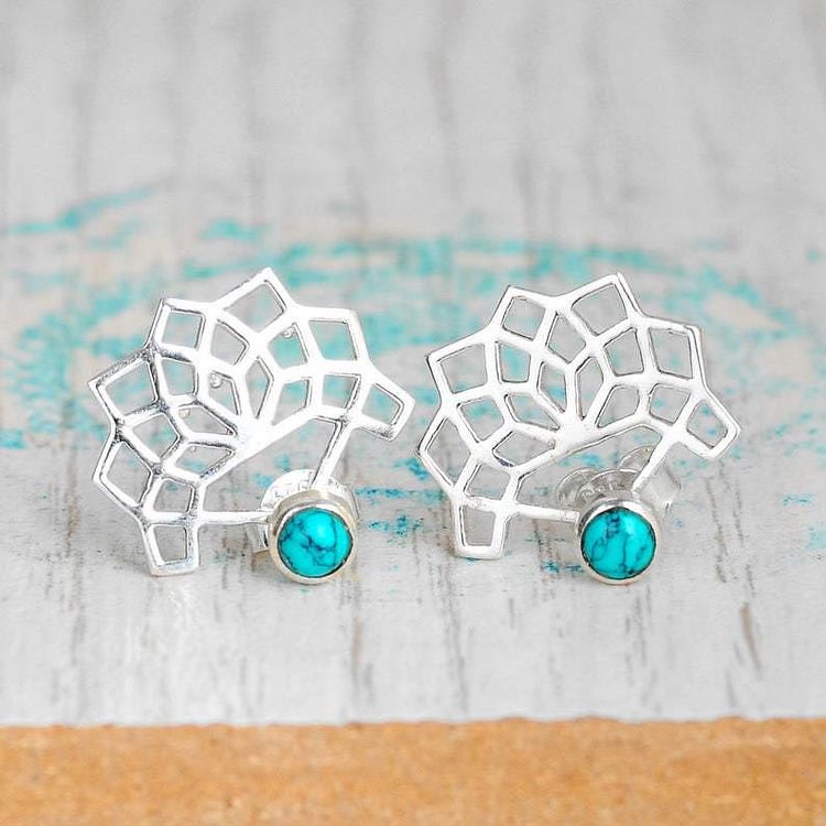 Turquoise Lotus Flower Stud Earrings