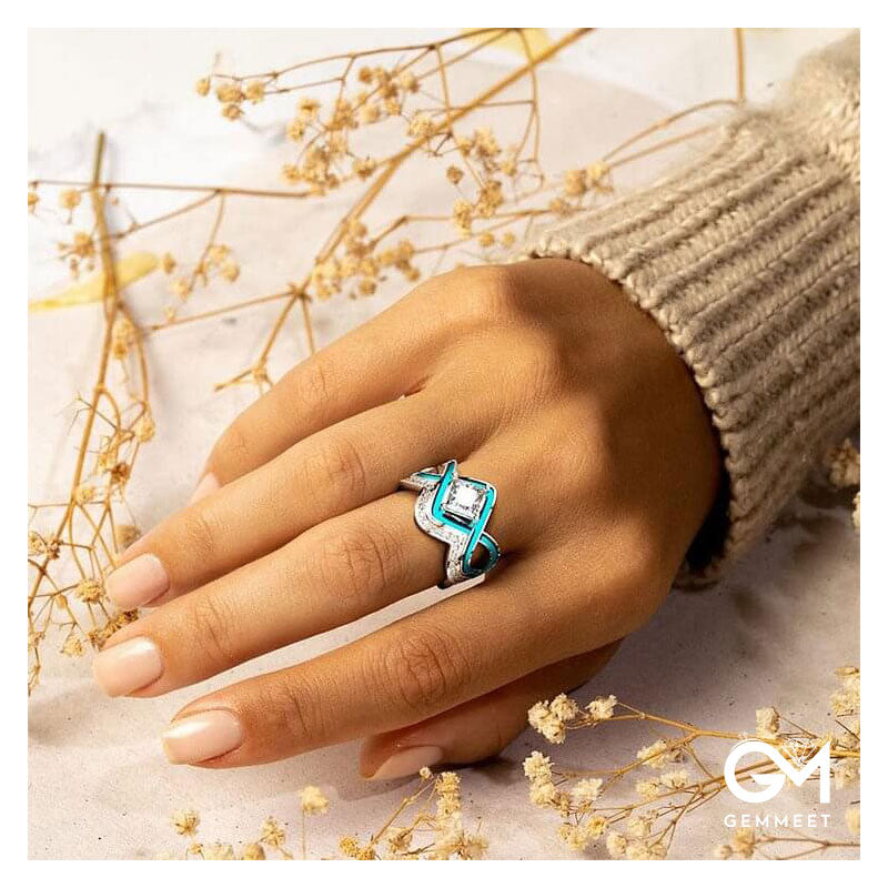 Fashion Turquoise Ocean Wave Ring