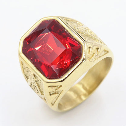 Stainless Steel Colored Stone Ring