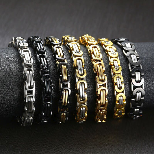 Men Stainless Steel Punk Byzantine Link Chain Bracelet