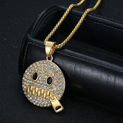 Hip Hop Gold Plated Zircon Shut Up Expression Pendant