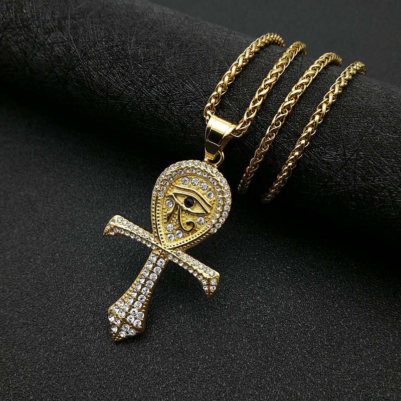 Hip Hop Jewelry Gold Plated Zirconia Eye of Horus Pendant