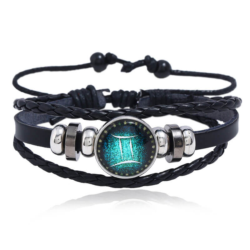 Luminous Twelve Constellation Couple Cowhide Bracelet Multi-Layer Braided Starry Sky Leather Bracelet