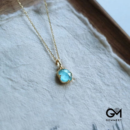 Square Faceted Aquamarine Necklace