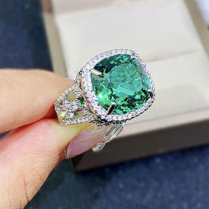 Micro-studded Diamond Imitation Cultured Emerald Ring Light Luxury Fanta Diamond Pigeon Blood Red Ring for Women