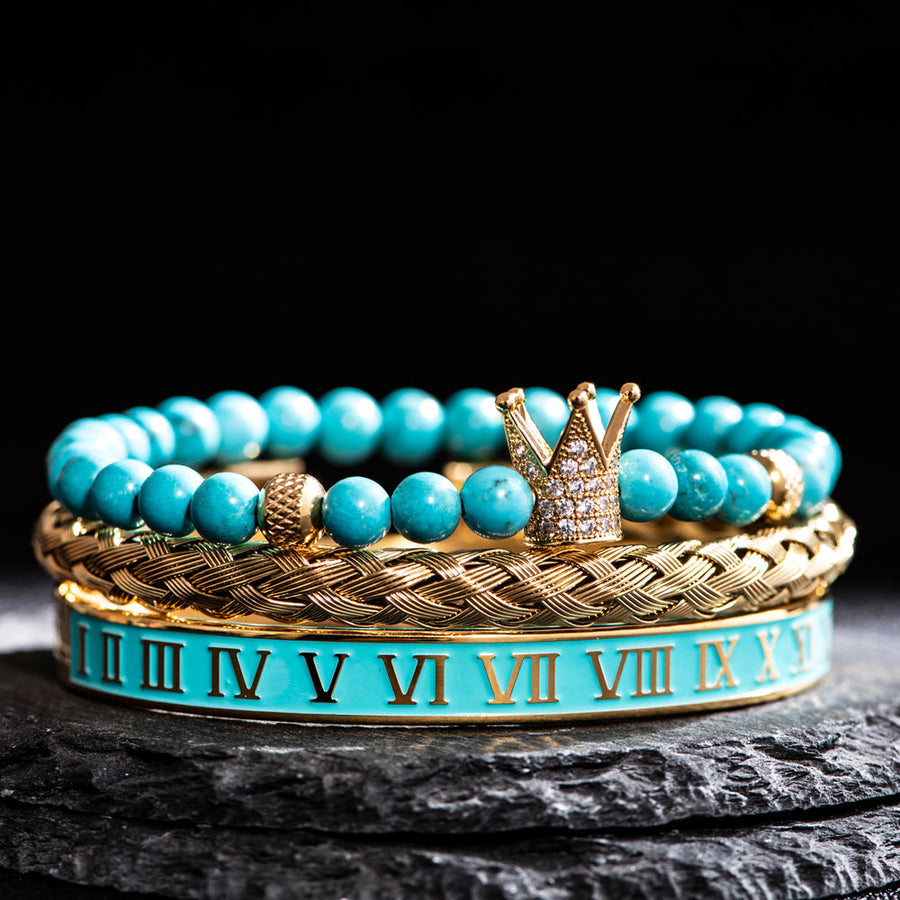 Blue Beaded Roman Numerals Crown Bracelet